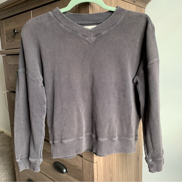 Madewell Women’s Waffle Knit Thermal Boxy Sweatshirt Tee Black Coal Small - Picture 10 of 10